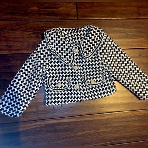 Infant baby girl size 100cm brown white pearl braided houndstooth cropped jacket